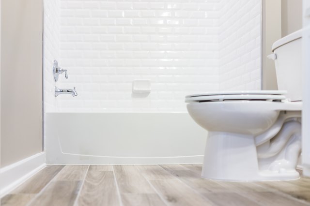 Is The Vinyl Floor Around My Toilet Discolored From Water Leaking Hunker - Should You Use Laminate Flooring In A Bathroom