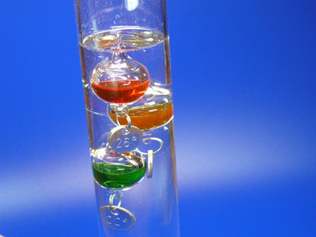 Galileo's air thermometer forces liquid down when heated.