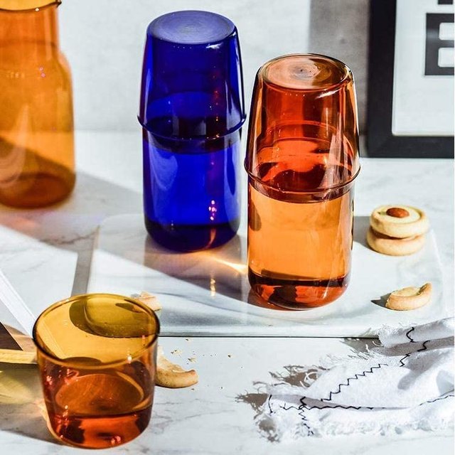 Harmony Home Bedside Water Carafe And Glass Set - 4 Piece Hand Crafted  Fluted Borosilicate Glass w/Gold Rim & BONUS Bud Vase| Bedside Carafe  |Carafe