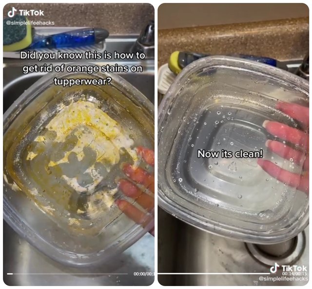 This Trick Removes Grease Stains From Plastic Food Containers in ...