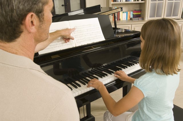 Man and girl playing piano