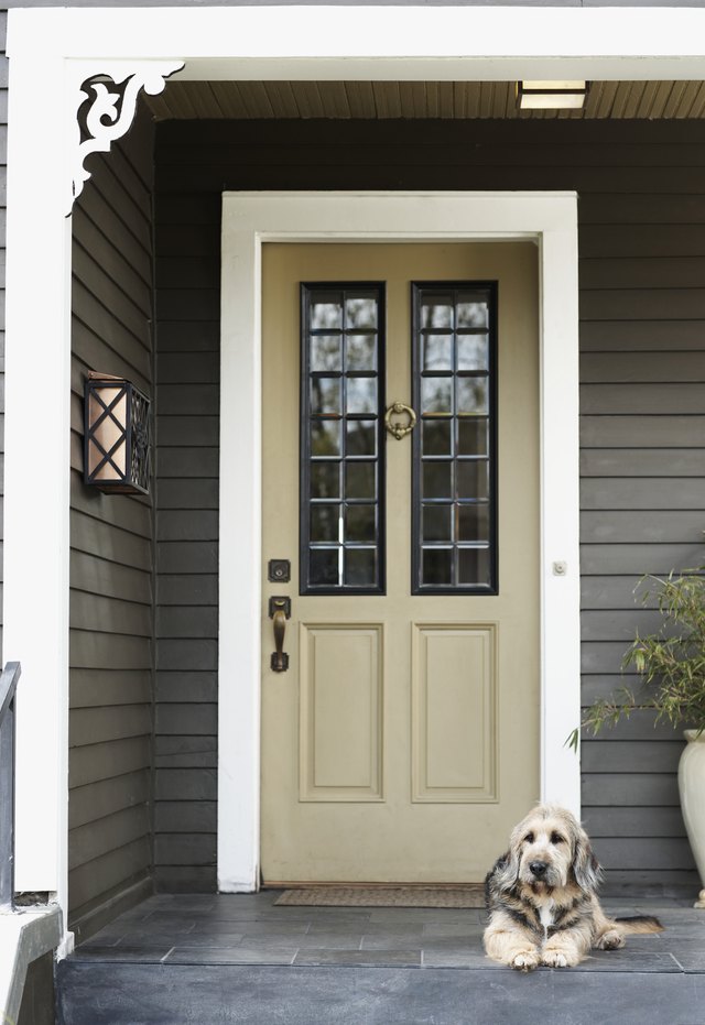 Dog lying on front porch