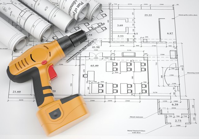 Architectural drawings and electric screwdriver