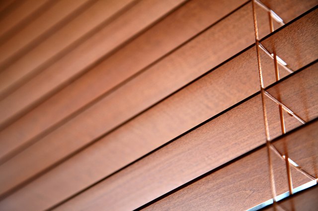 Close-up of wooden slats in venetian blind