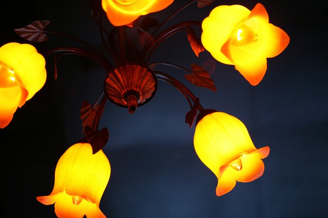 Close-up of chandelier with tulip motif