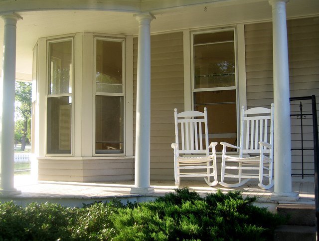 front porch with rocking chairs