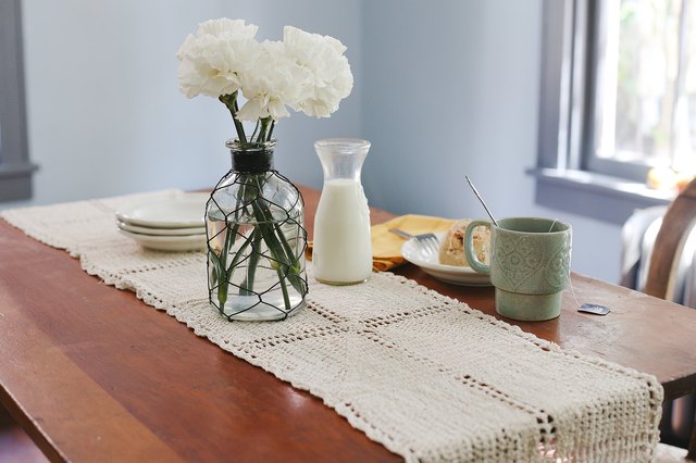 table runner on kitchen island