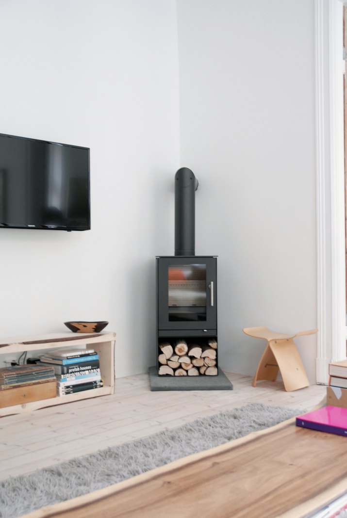 wood burning stove in living room