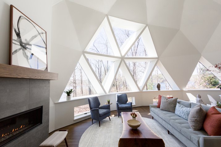 Living Room in geodesic dome house