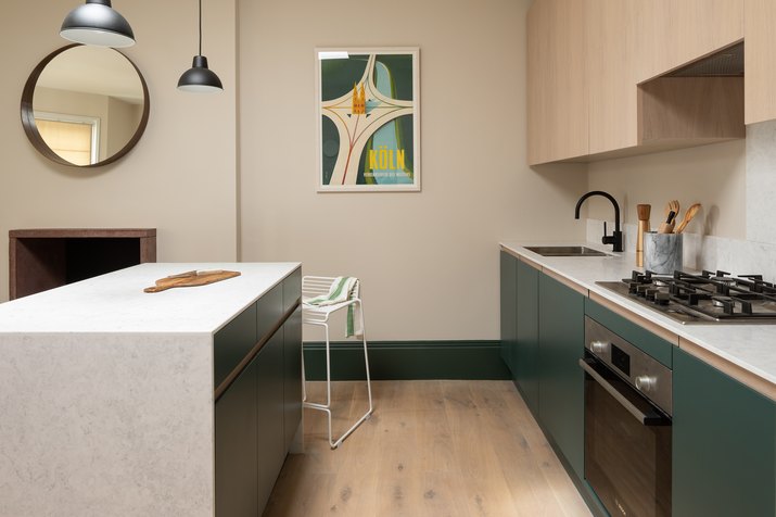 green kitchen cabinetry