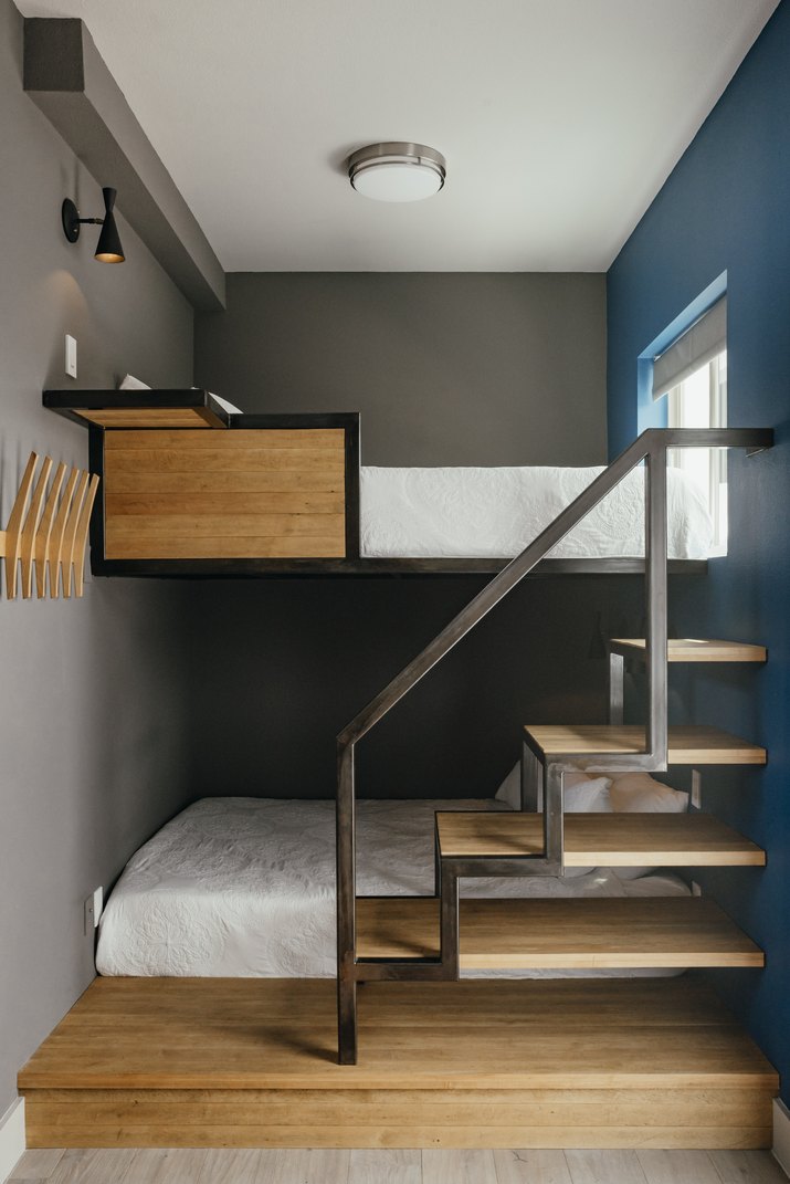 gray bedroom with bunkbeds