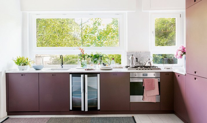 kitchen with purple cabinets