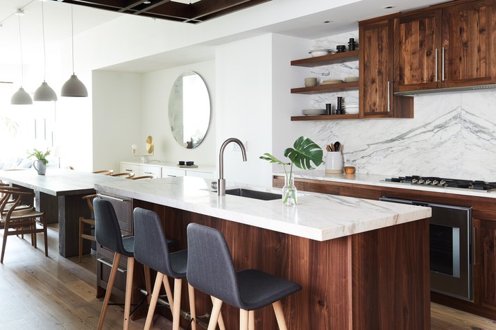 wood and marble kitchen