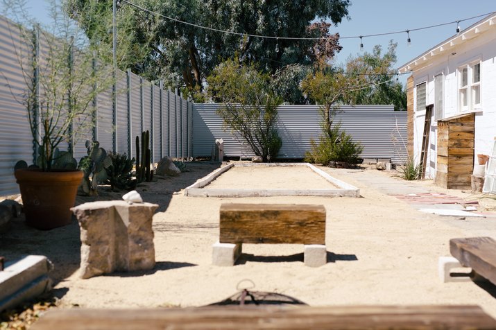 The outdoor bocce court