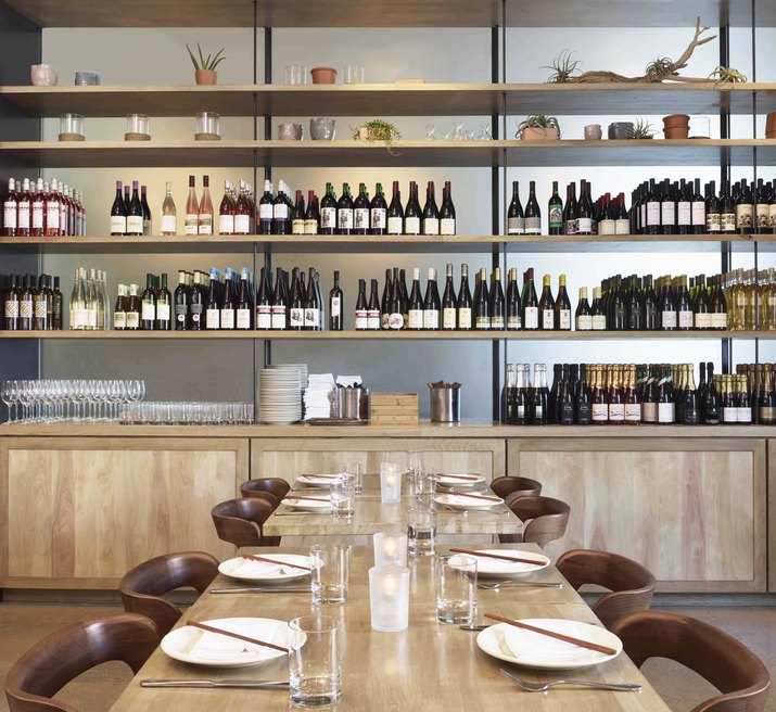 Cassia's wine room with open shelving