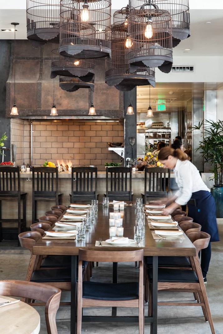 Wood fire grill and communal table